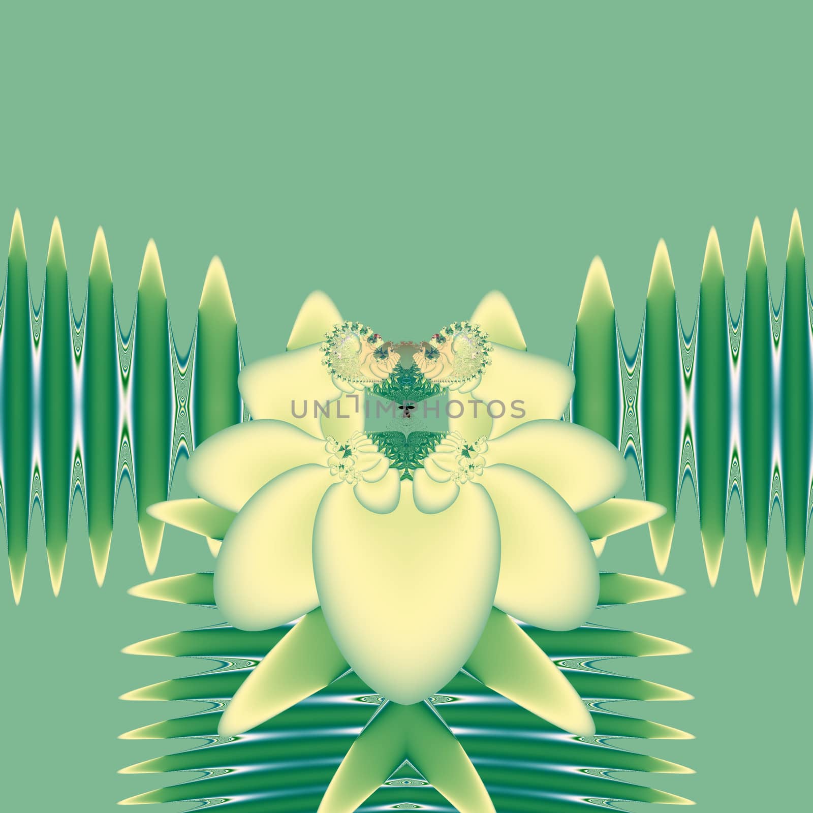 Elegant fractal design, abstract psychedelic art, yellow rose in green garden