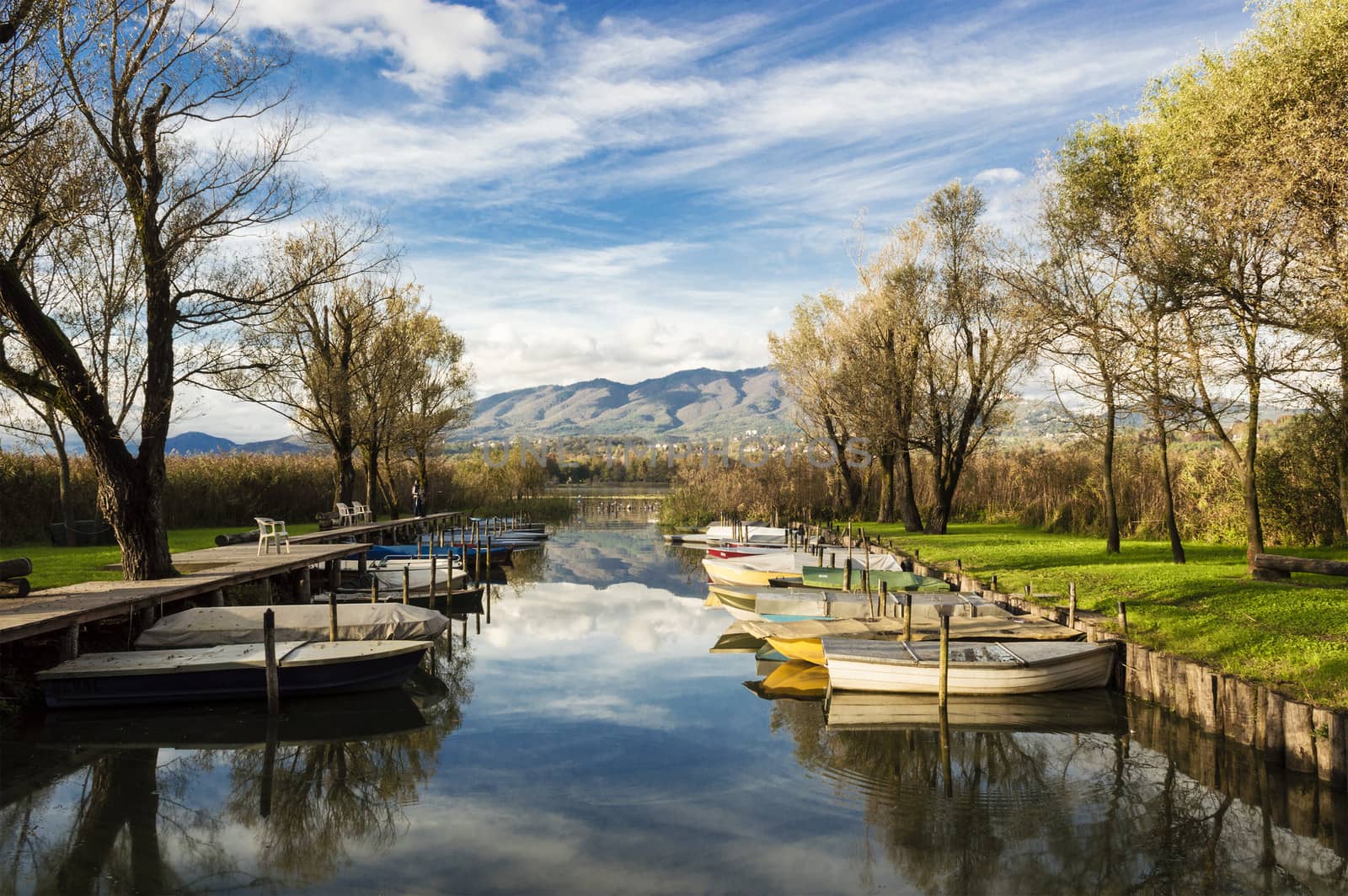 Boats in the small port of Azzate, Varese lake