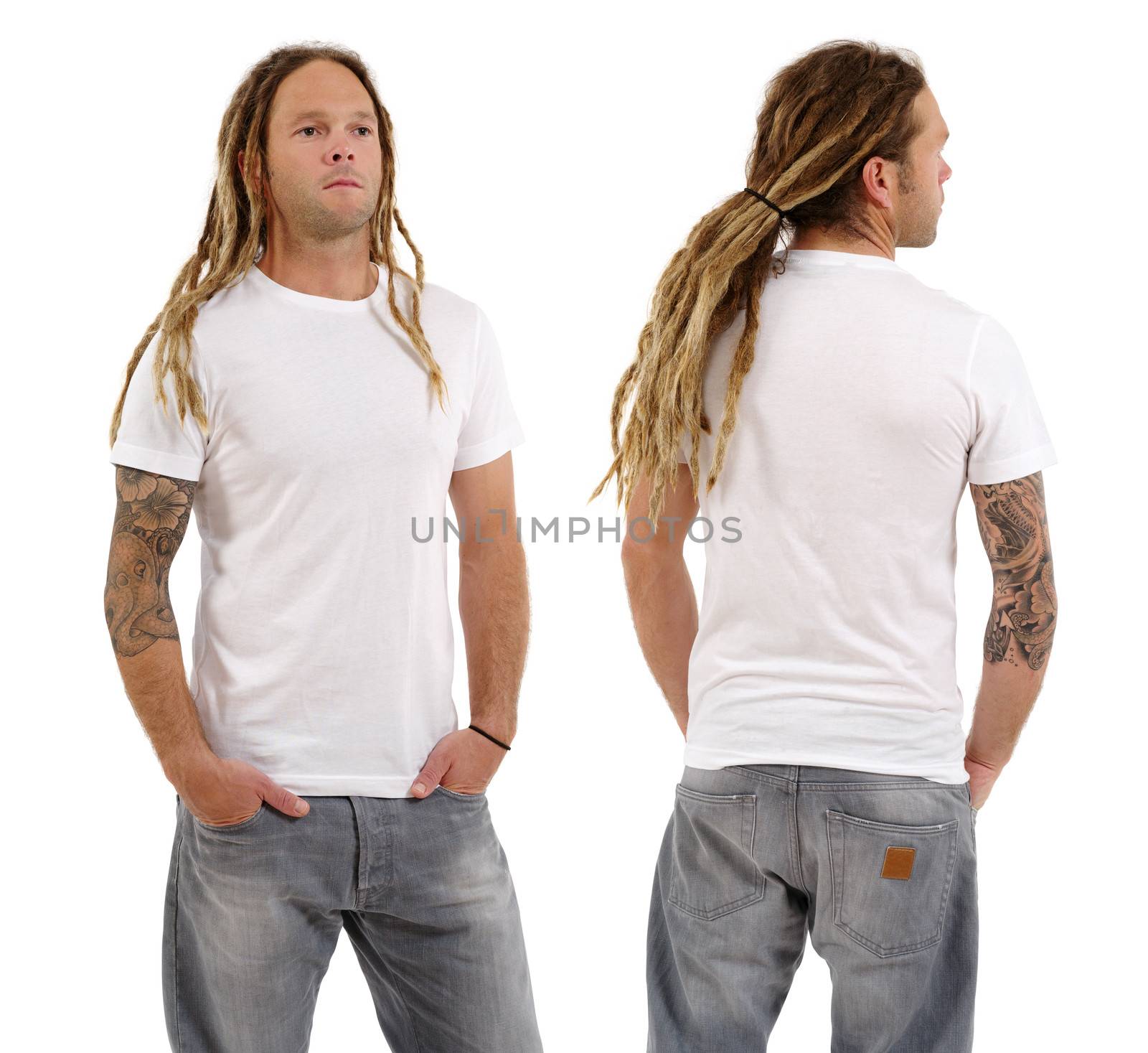 Male with blank white shirt and dreadlocks by sumners