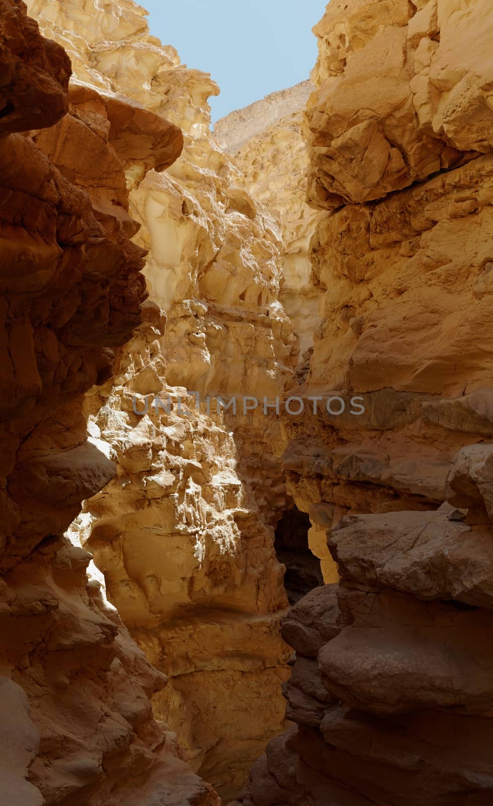 Narrow slot between two rocks in Barak Canyon, Israel