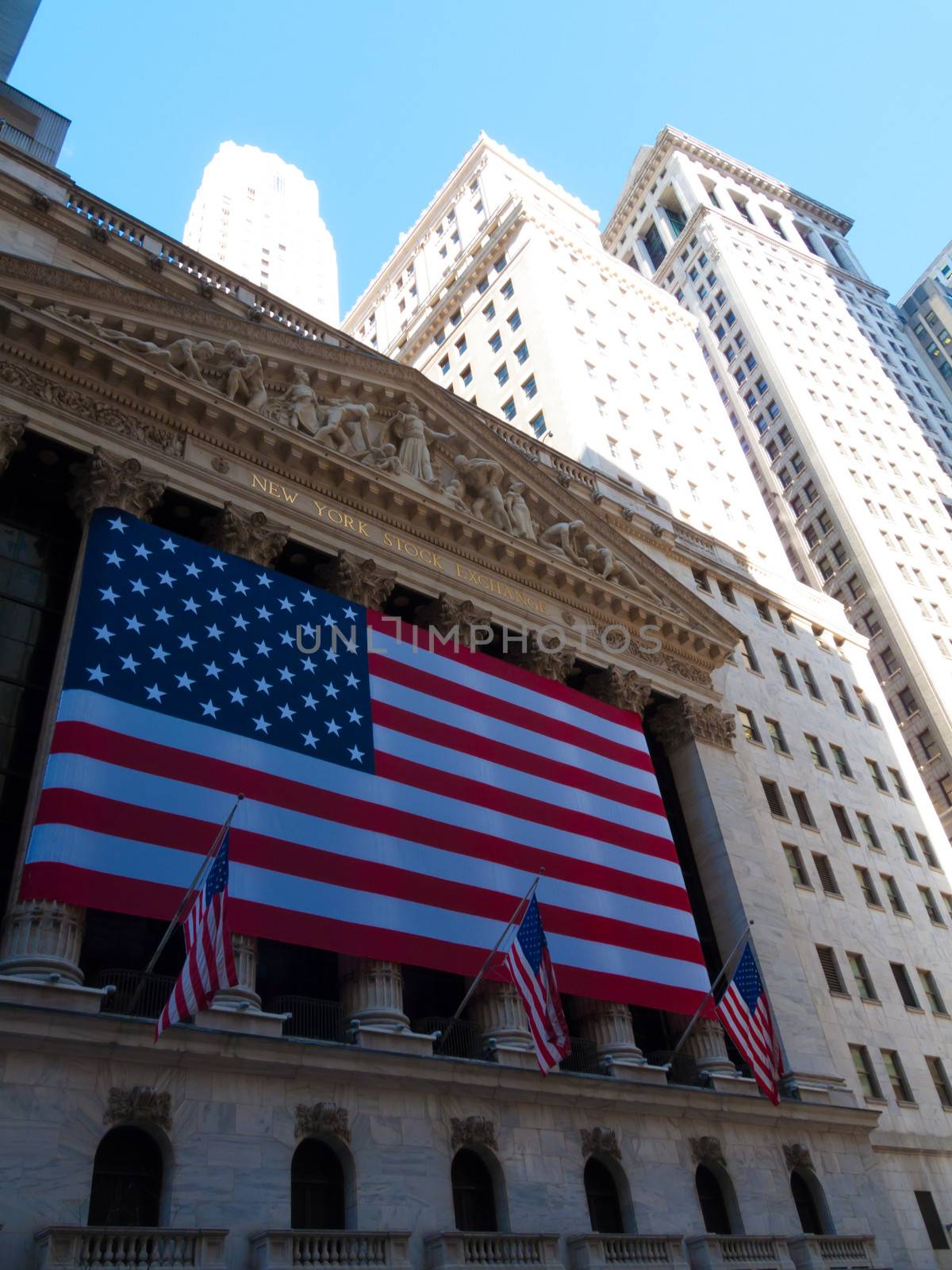 view of the stock exchange in Manhattan, NYC