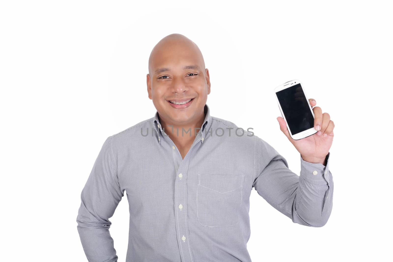 Isolated Black Businessman Showing His Cell Phone by dacasdo