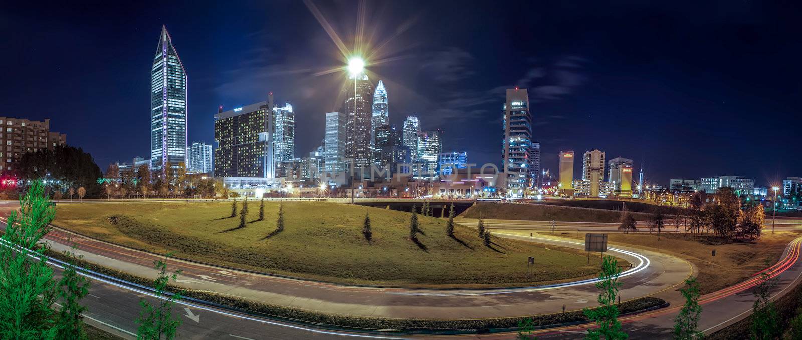 Charlotte City Skyline and architecture at night