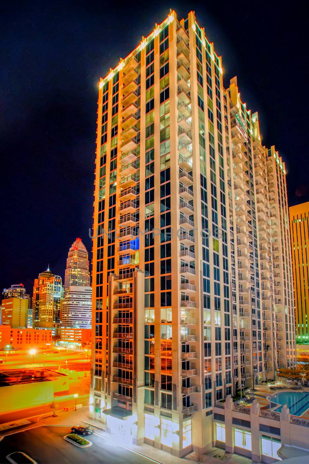 Charlotte City Skyline and architecture at night