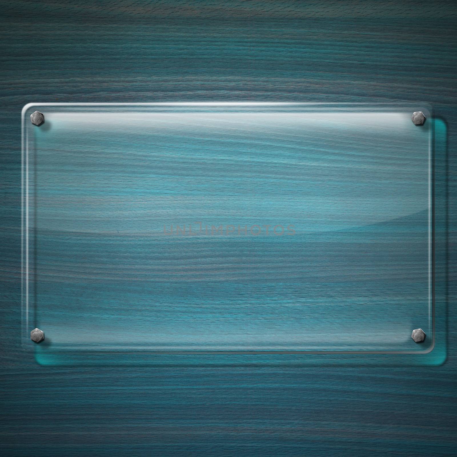 Glass or plexiglas framework on wooden turquoise background

