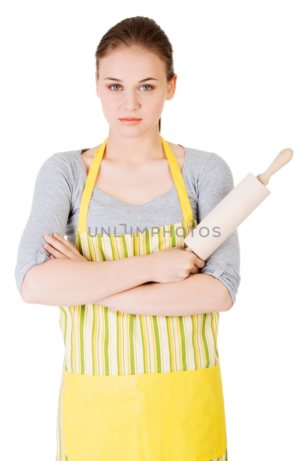 Young house wife, isolated on white background