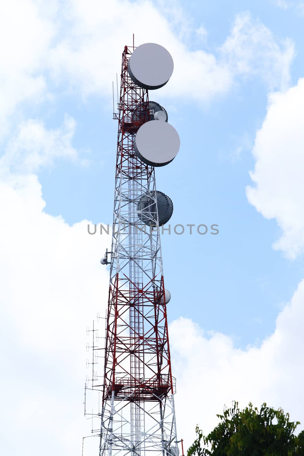 Transmission towers in blue sky background