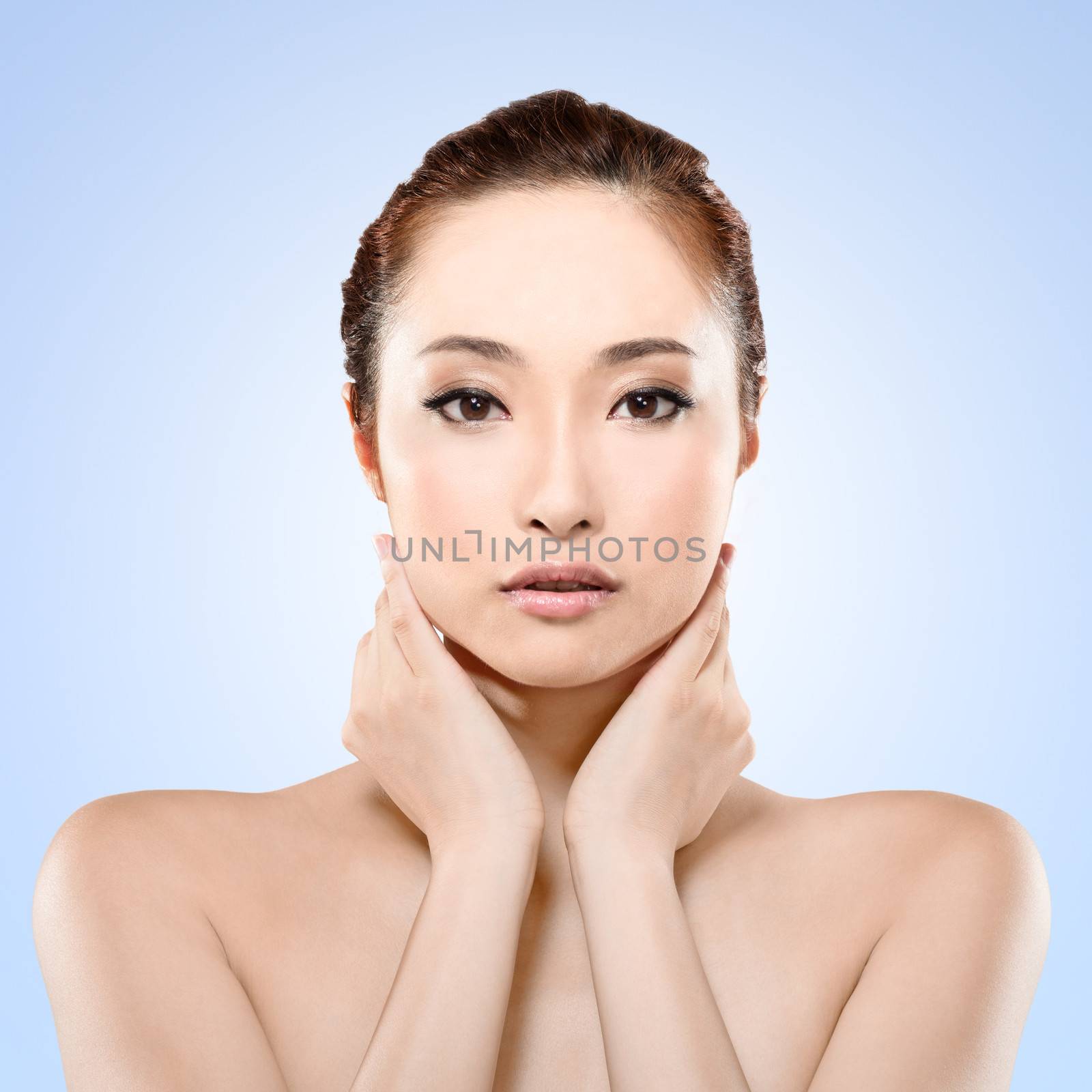 Asian beauty face, closeup portrait with clean and fresh elegant lady.