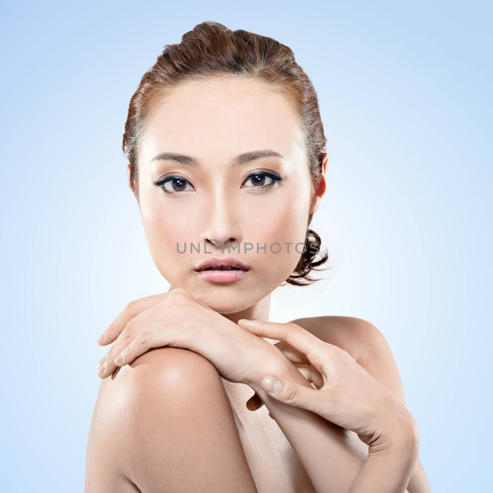 Asian beauty face, closeup portrait with clean and fresh elegant lady.