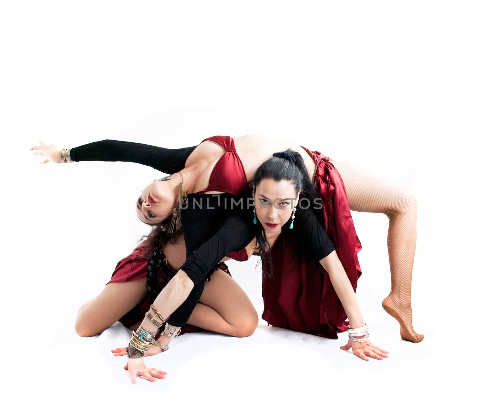 exotic young belly dancer, oriental dance isolated on white background