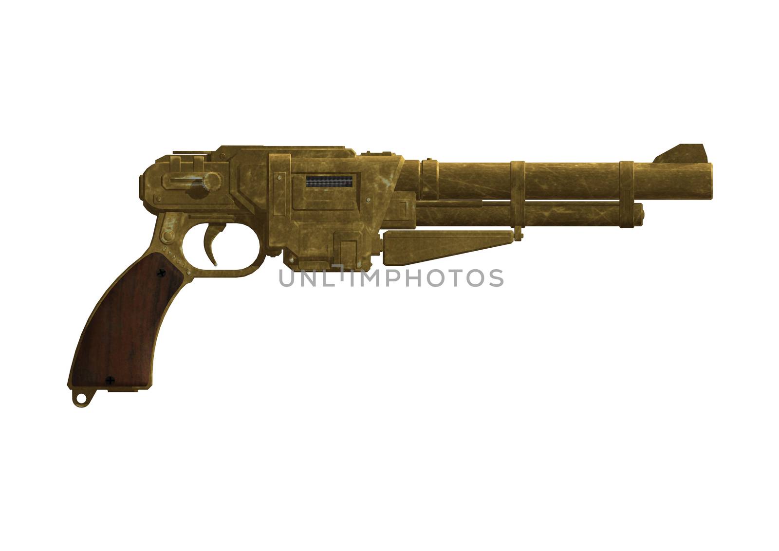 3D digital render of an old gun isolated on white background
