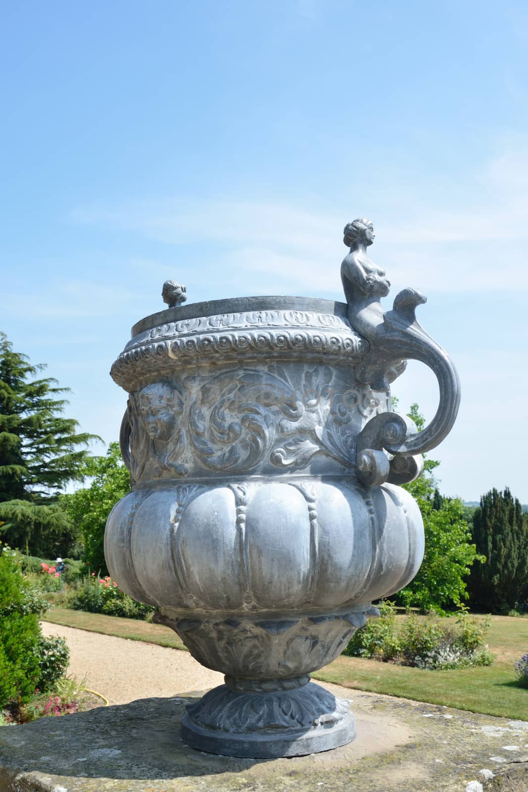 Large pot in country garden