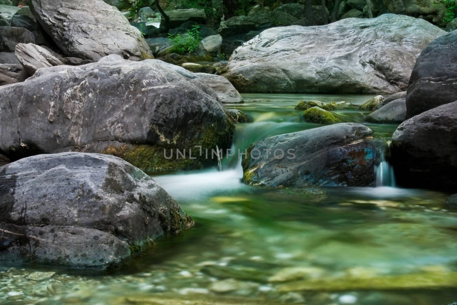 view of stream with stones in spring time