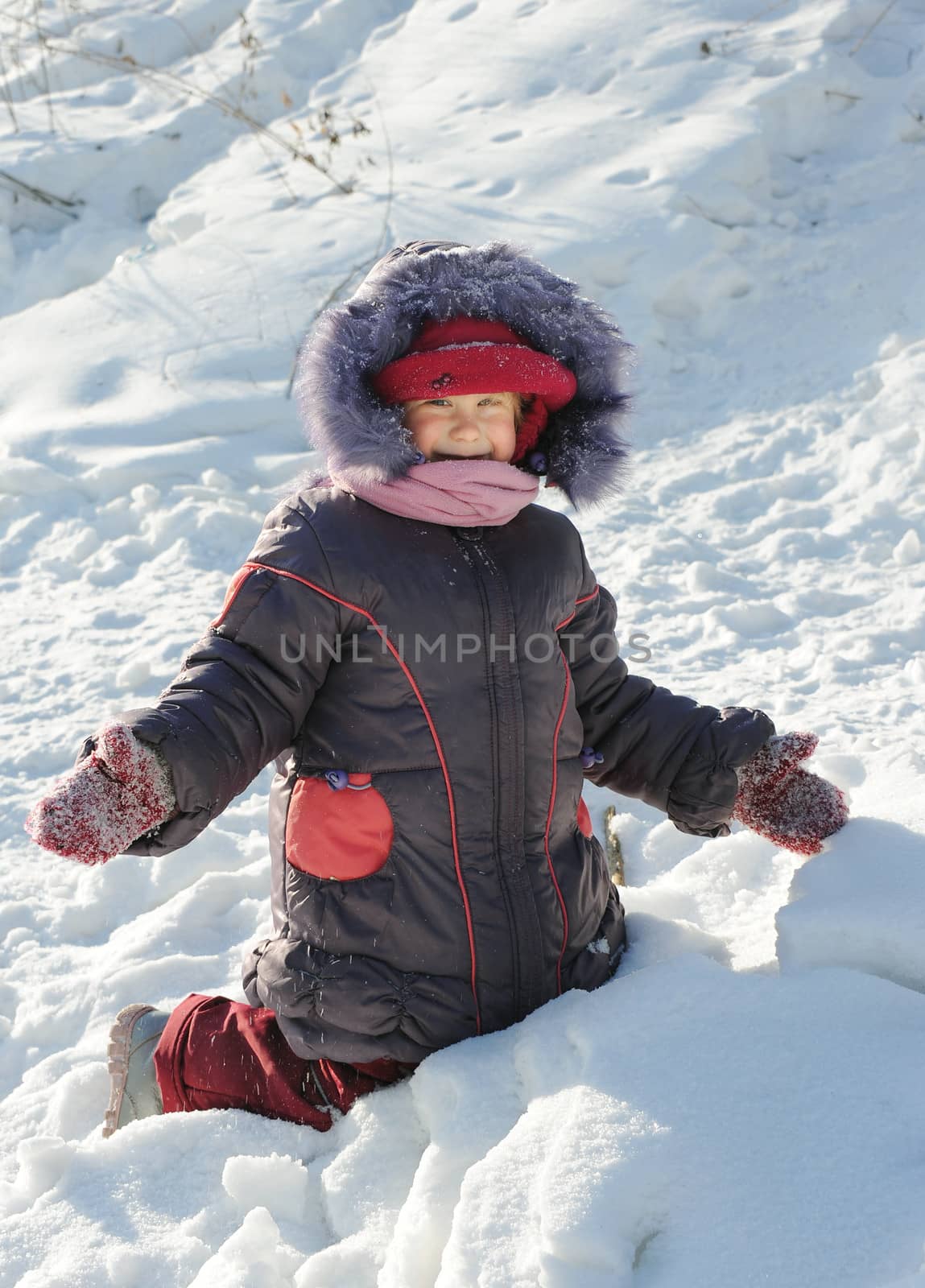 cheerful girl winter day walks in the nature