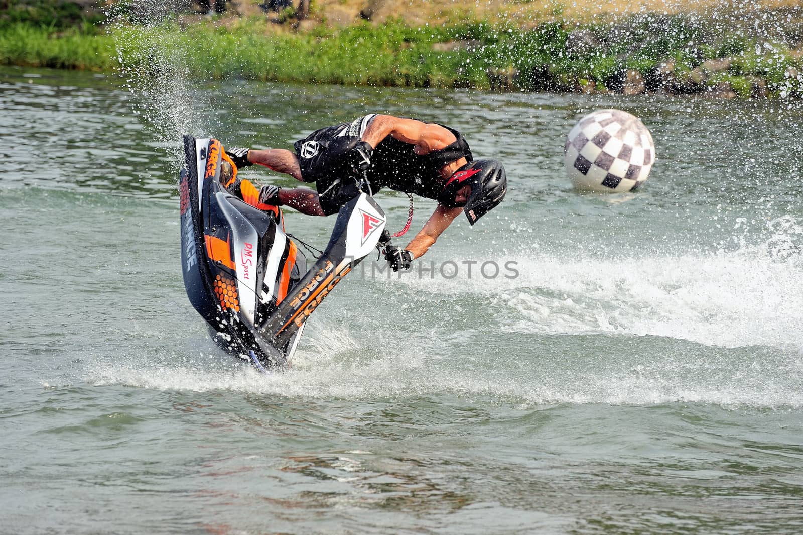 Ales - France - on July 14th, 2013 - Championship of France of Jet Ski on the river Gardon. lifting category or freestyle