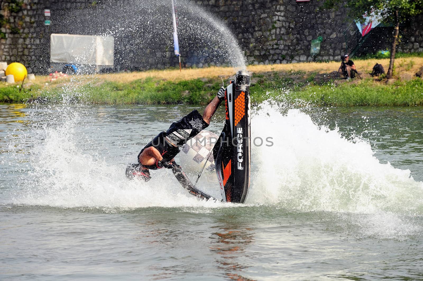 Ales - France - on July 14th, 2013 - Championship of France of Jet Ski on the river Gardon. lifting category or freestyle