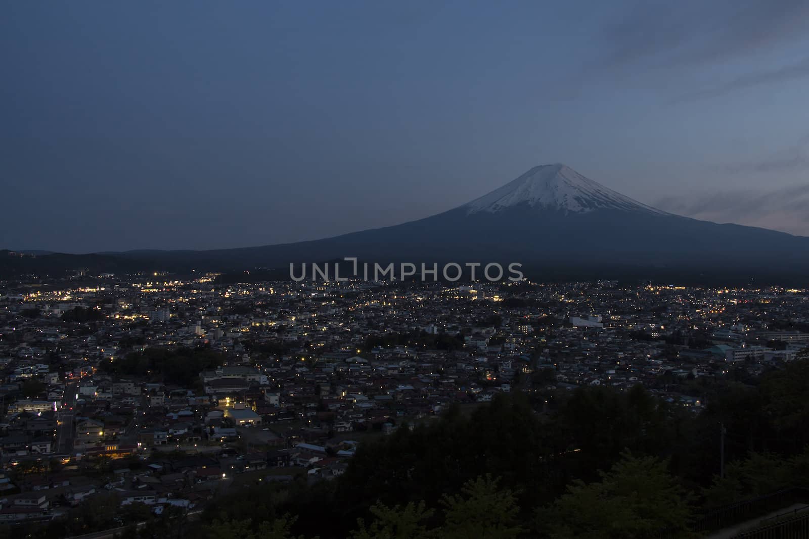 Mt Fuji with city view in twilight