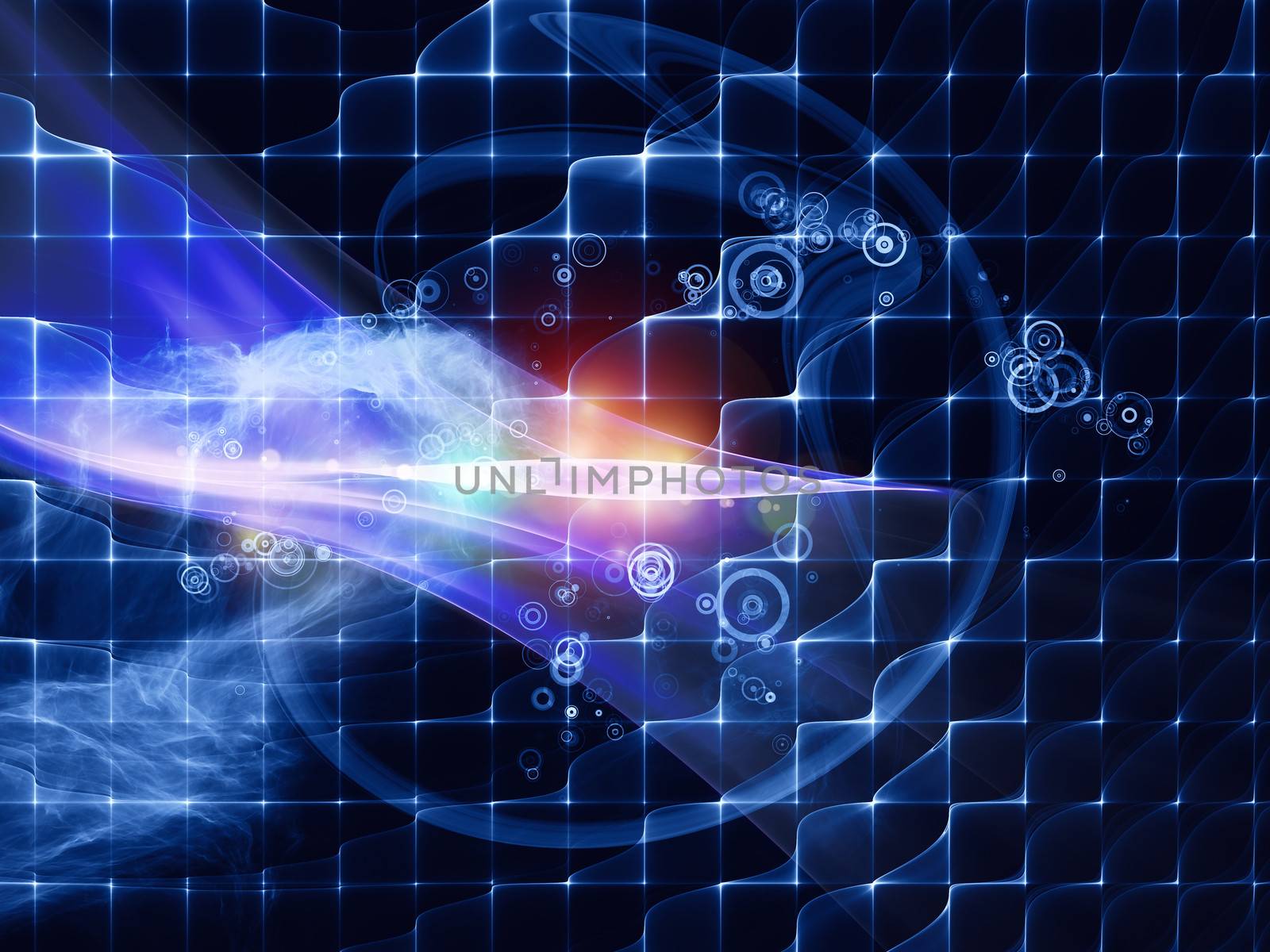 Arrangement of fractal and abstract elements suitable as a background for scientific and technological designs