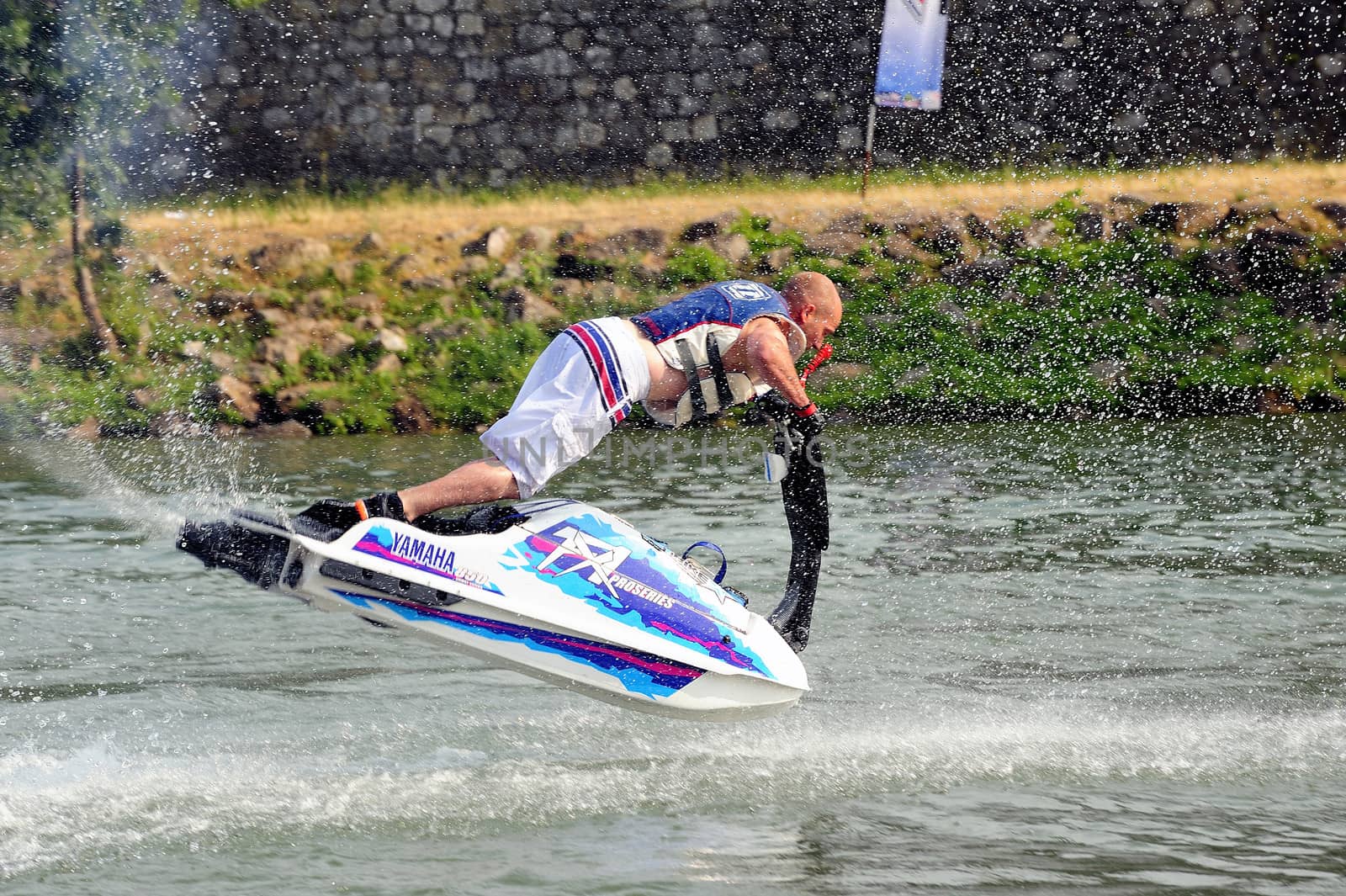 Ales - France - on July 14th, 2013 - Championship of France of Jet Ski on the river Gardon. lifting category or freestyle