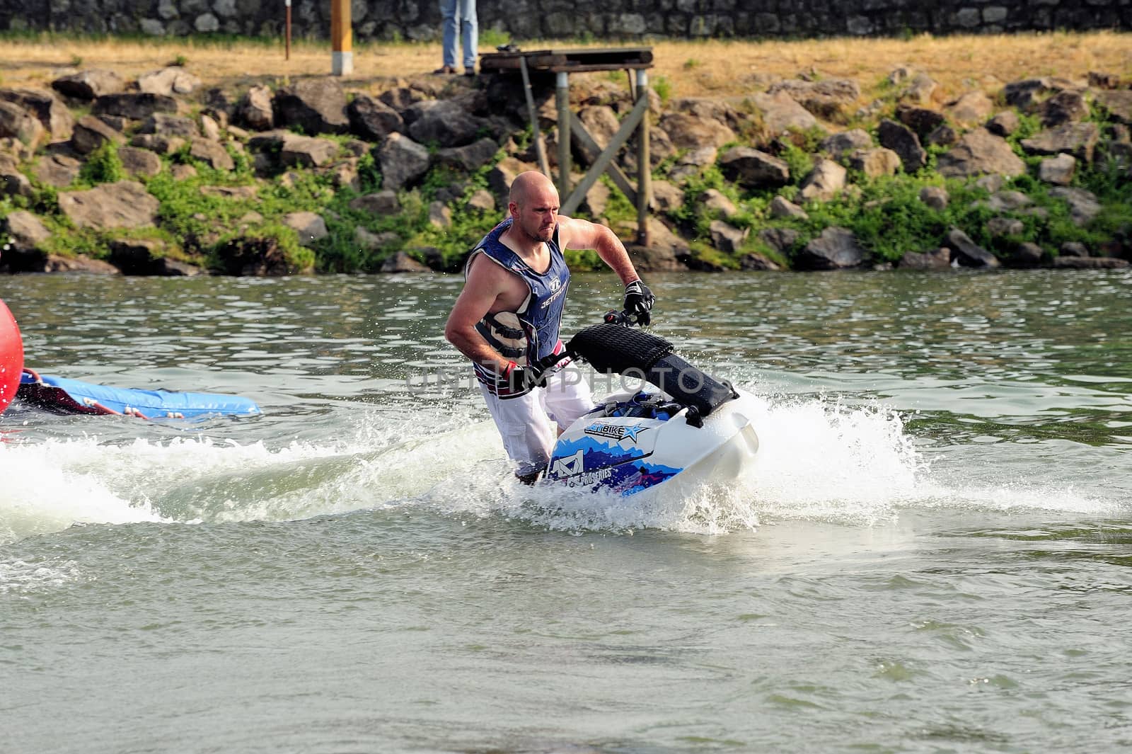 Ales - France - on July 14th, 2013 - Championship of France of Jet Ski on the river Gardon. lifting category or freestyle