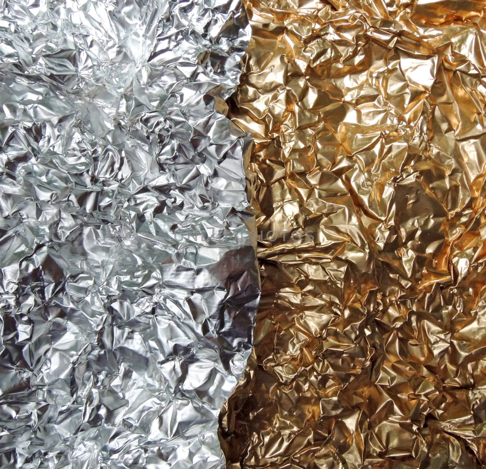 Collage of silver and gold aluminium foil