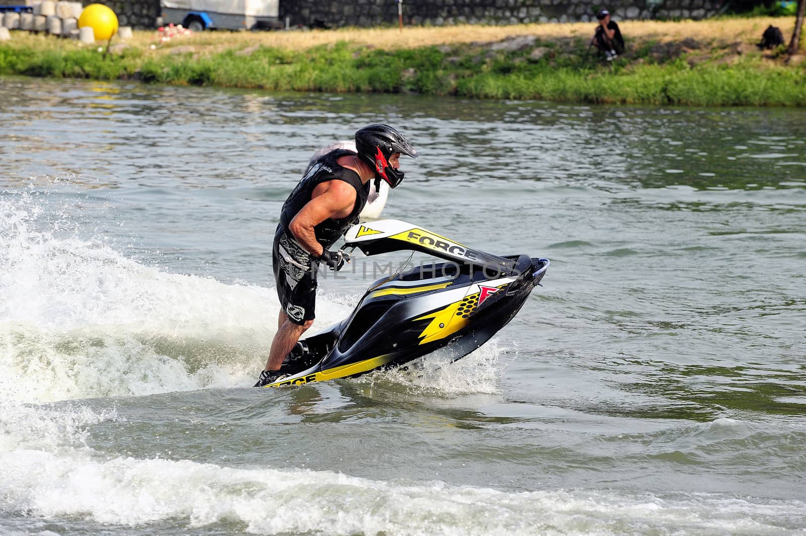 Ales - France - on July 14th, 2013 - Championship of France of Jet Ski on the river Gardon. lifting category or freestyle