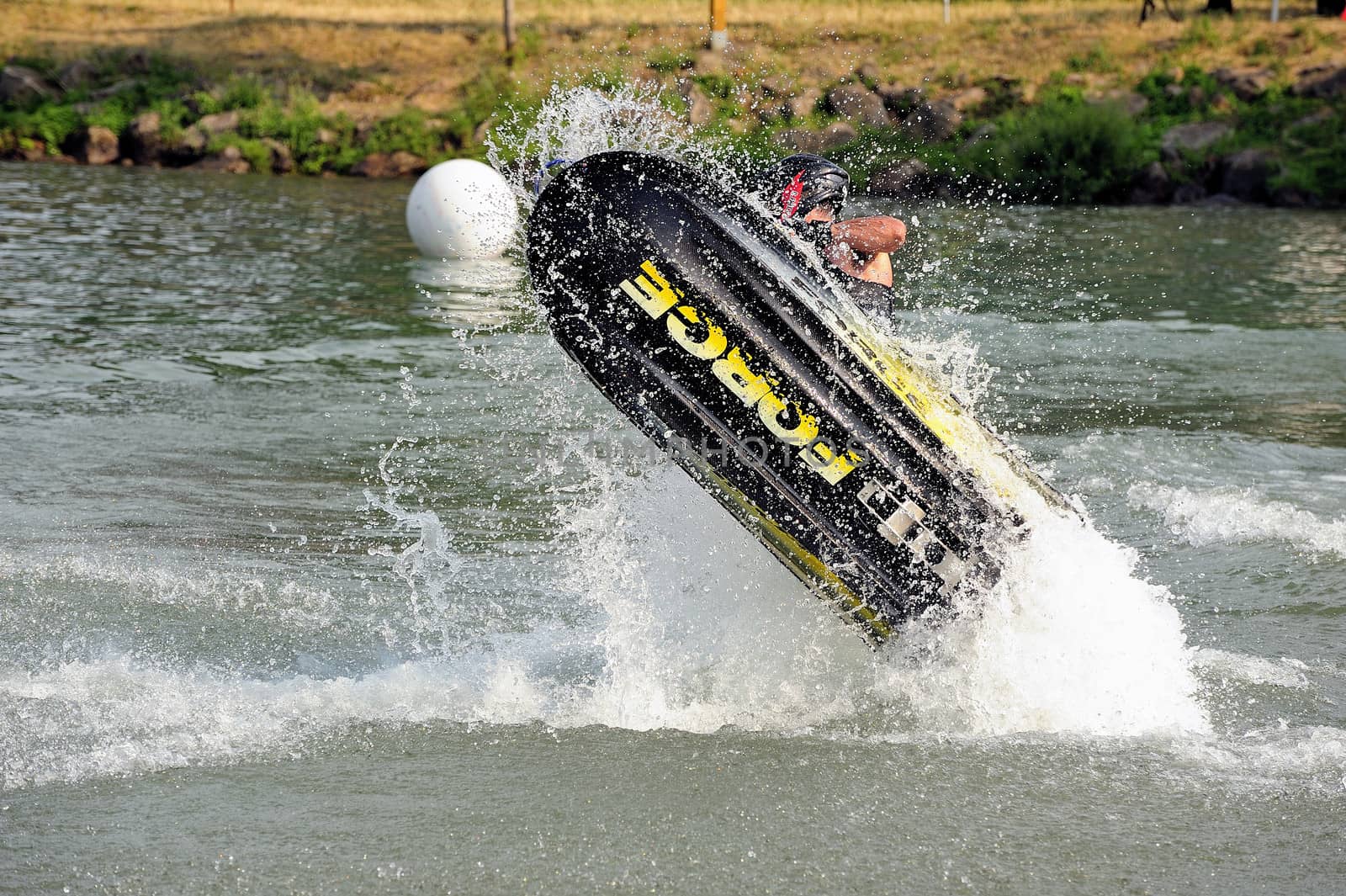 Ales - France - on July 14th, 2013 - Championship of France of Jet Ski on the river Gardon. lifting category or freestyle