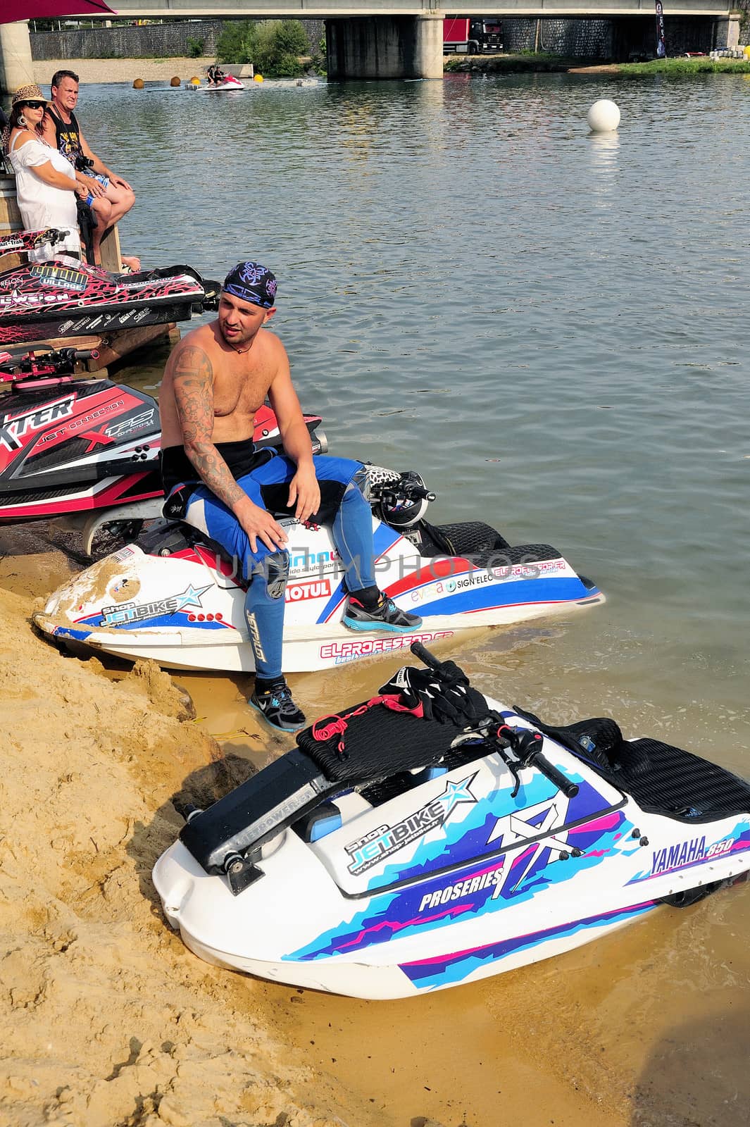 Ales - France - on July 14th, 2013 - Championship of France of Jet Ski on the river Gardon. lifting category or freestyle