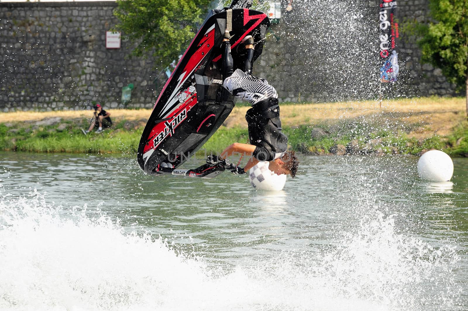 Ales - France - on July 14th, 2013 - Championship of France of Jet Ski on the river Gardon. lifting category or freestyle