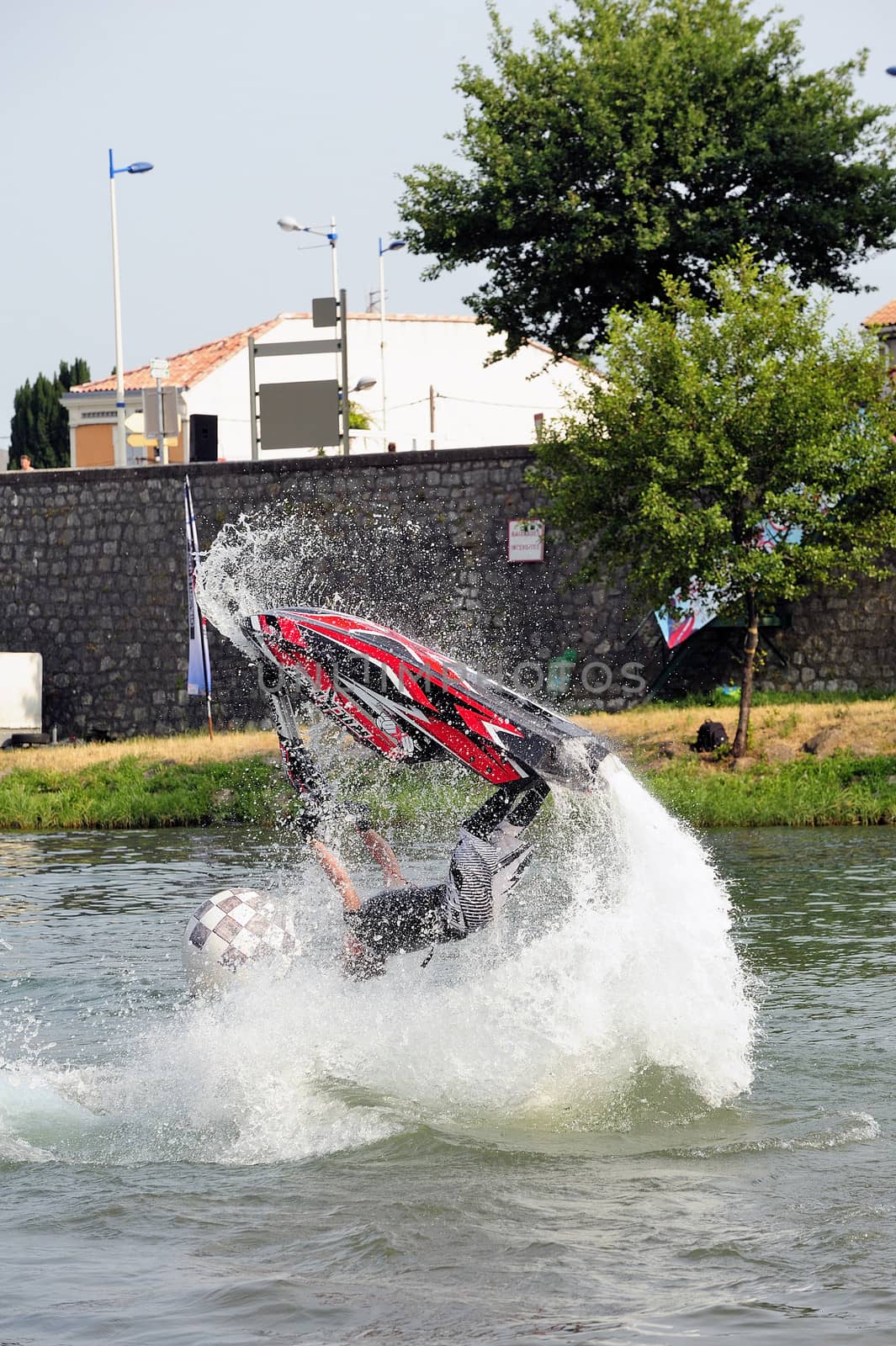 Ales - France - on July 14th, 2013 - Championship of France of Jet Ski on the river Gardon. lifting category or freestyle