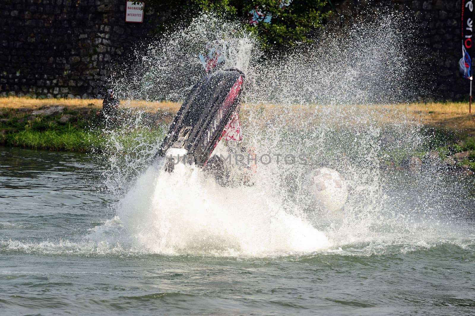 Ales - France - on July 14th, 2013 - Championship of France of Jet Ski on the river Gardon. lifting category or freestyle