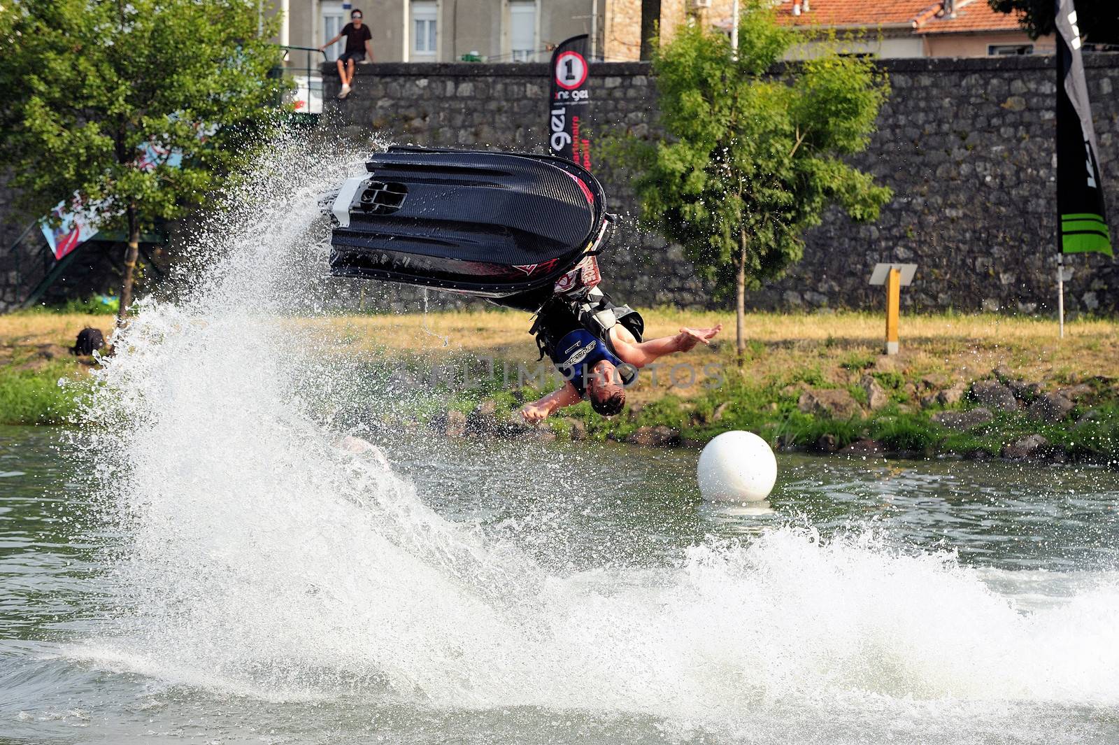 Ales - France - on July 14th, 2013 - Championship of France of Jet Ski on the river Gardon. lifting category or freestyle