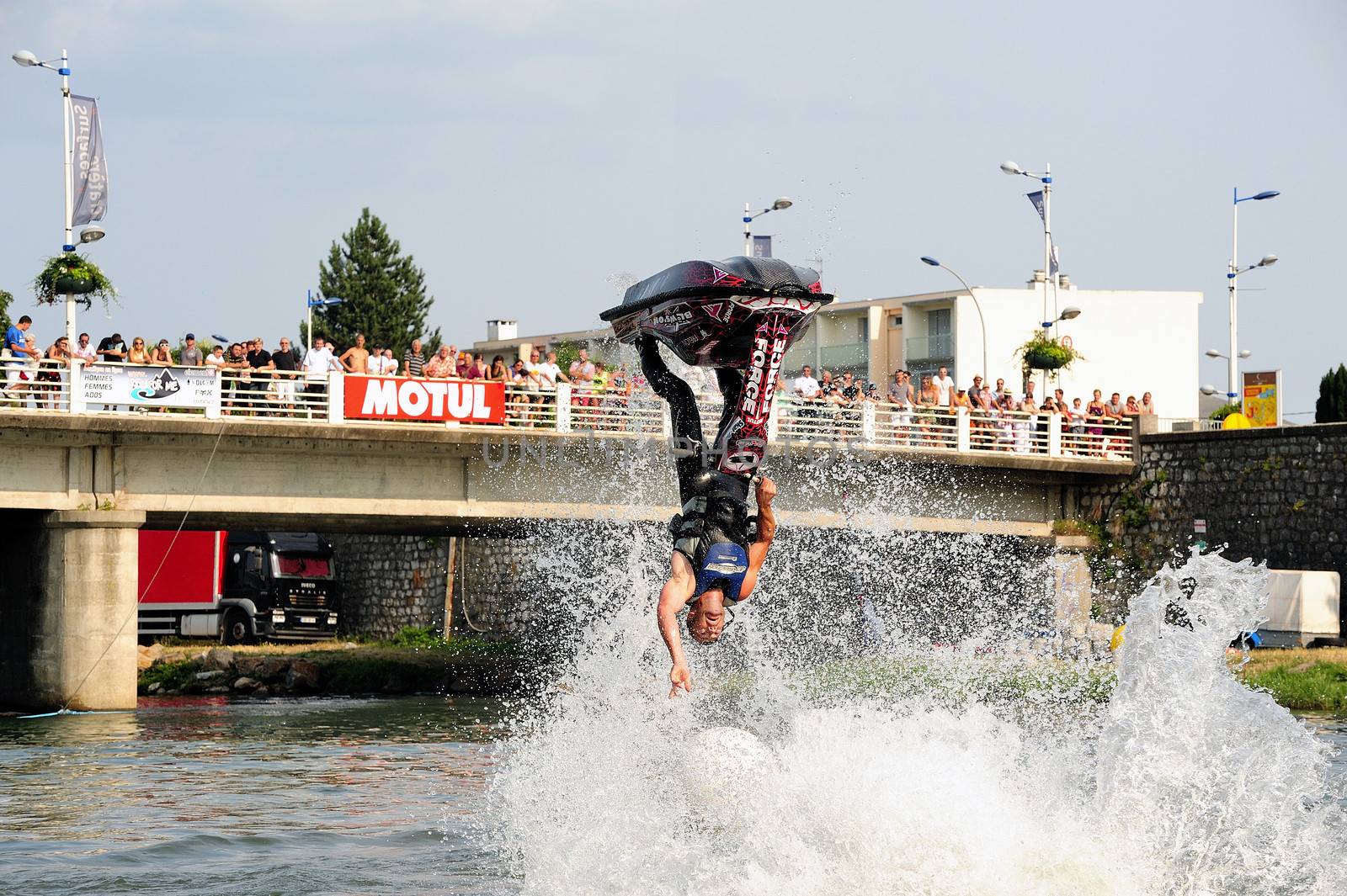 Ales - France - on July 14th, 2013 - Championship of France of Jet Ski on the river Gardon. lifting category or freestyle