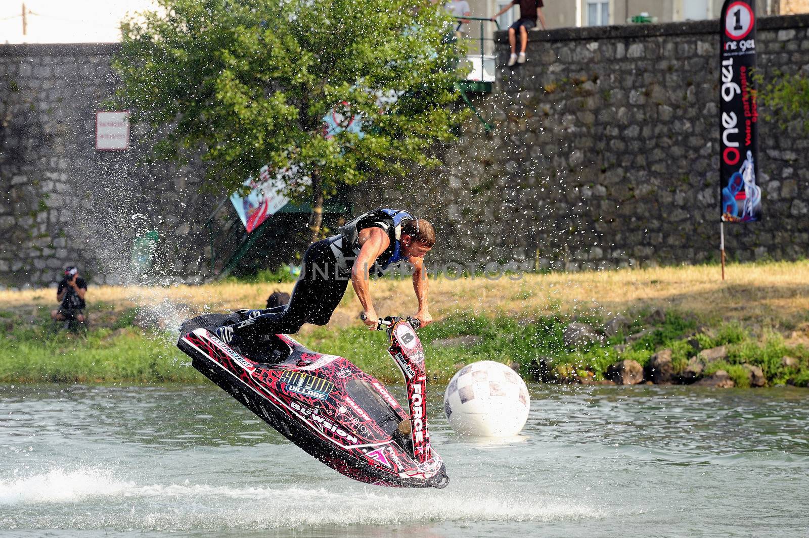 Ales - France - on July 14th, 2013 - Championship of France of Jet Ski on the river Gardon. lifting category or freestyle