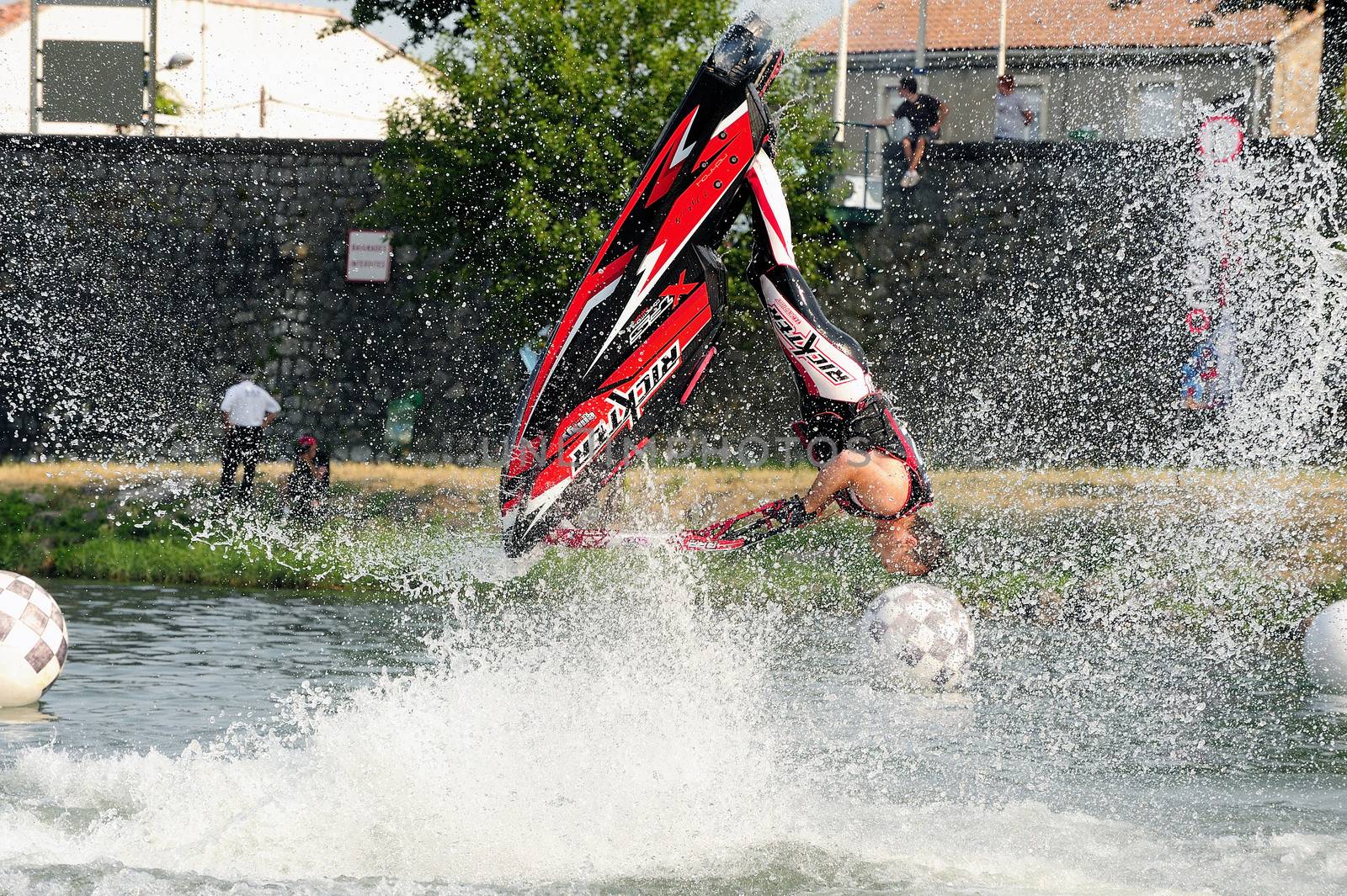 Ales - France - on July 14th, 2013 - Championship of France of Jet Ski on the river Gardon. lifting category or freestyle