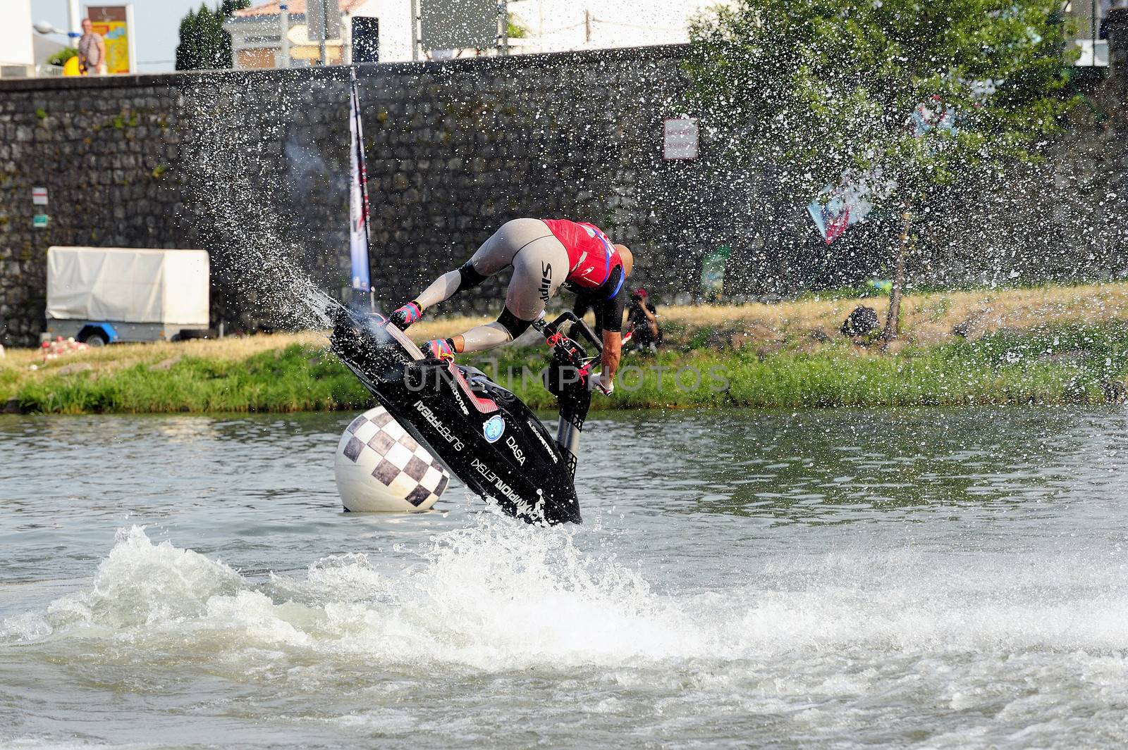 Ales - France - on July 14th, 2013 - Championship of France of Jet Ski on the river Gardon. lifting category or freestyle