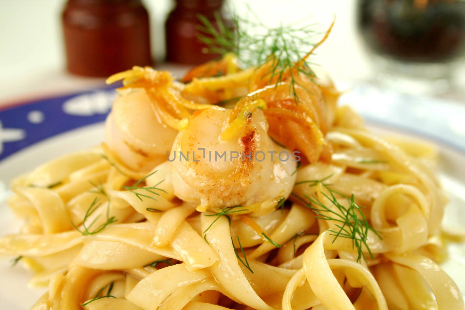 Fettucini with caramelized lemon and dill sea scallops
