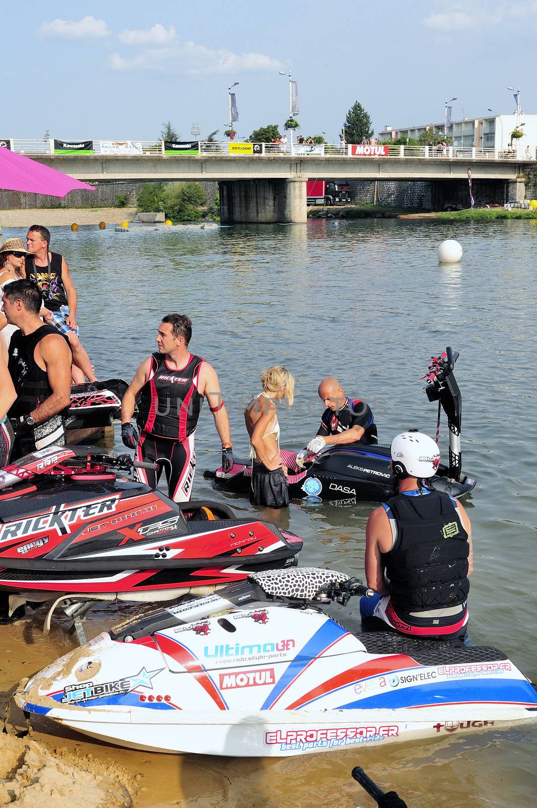 Ales - France - on July 14th, 2013 - Championship of France of Jet Ski on the river Gardon. lifting category or freestyle