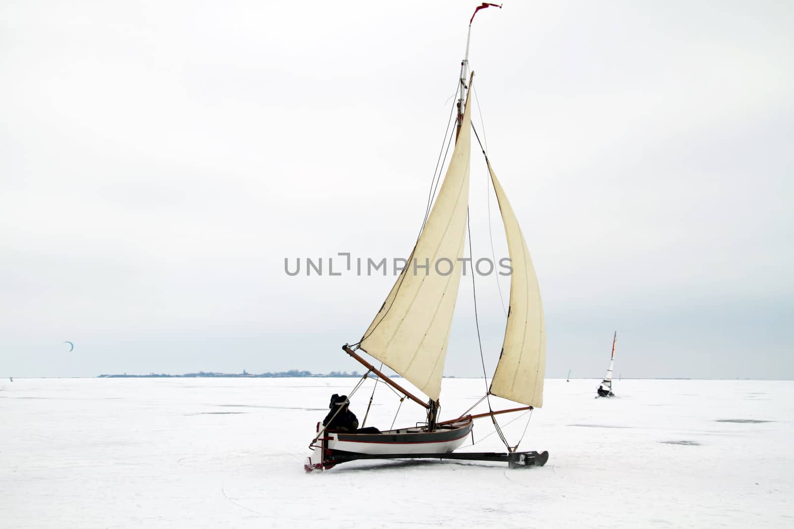 Ice sailing on the Gouwzee in the Netherlands
