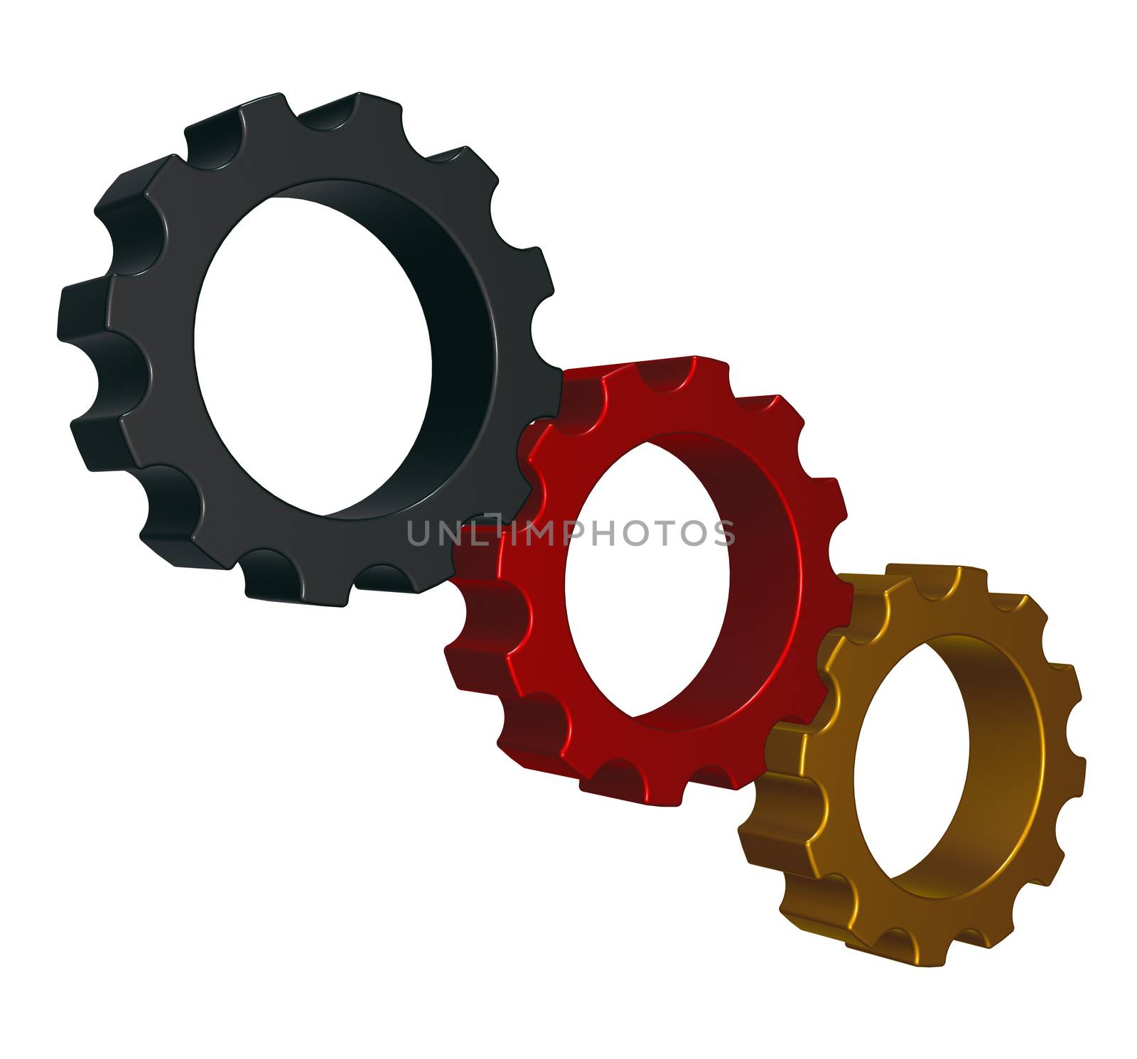 three gear wheels in german colors - 3d illustration