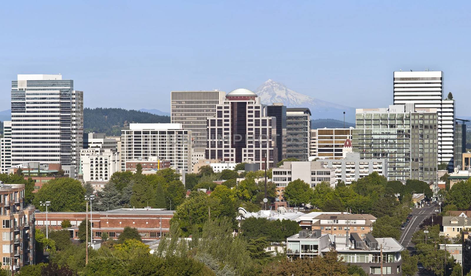 Portland Oregon skyline with Mt. Hood. by Rigucci