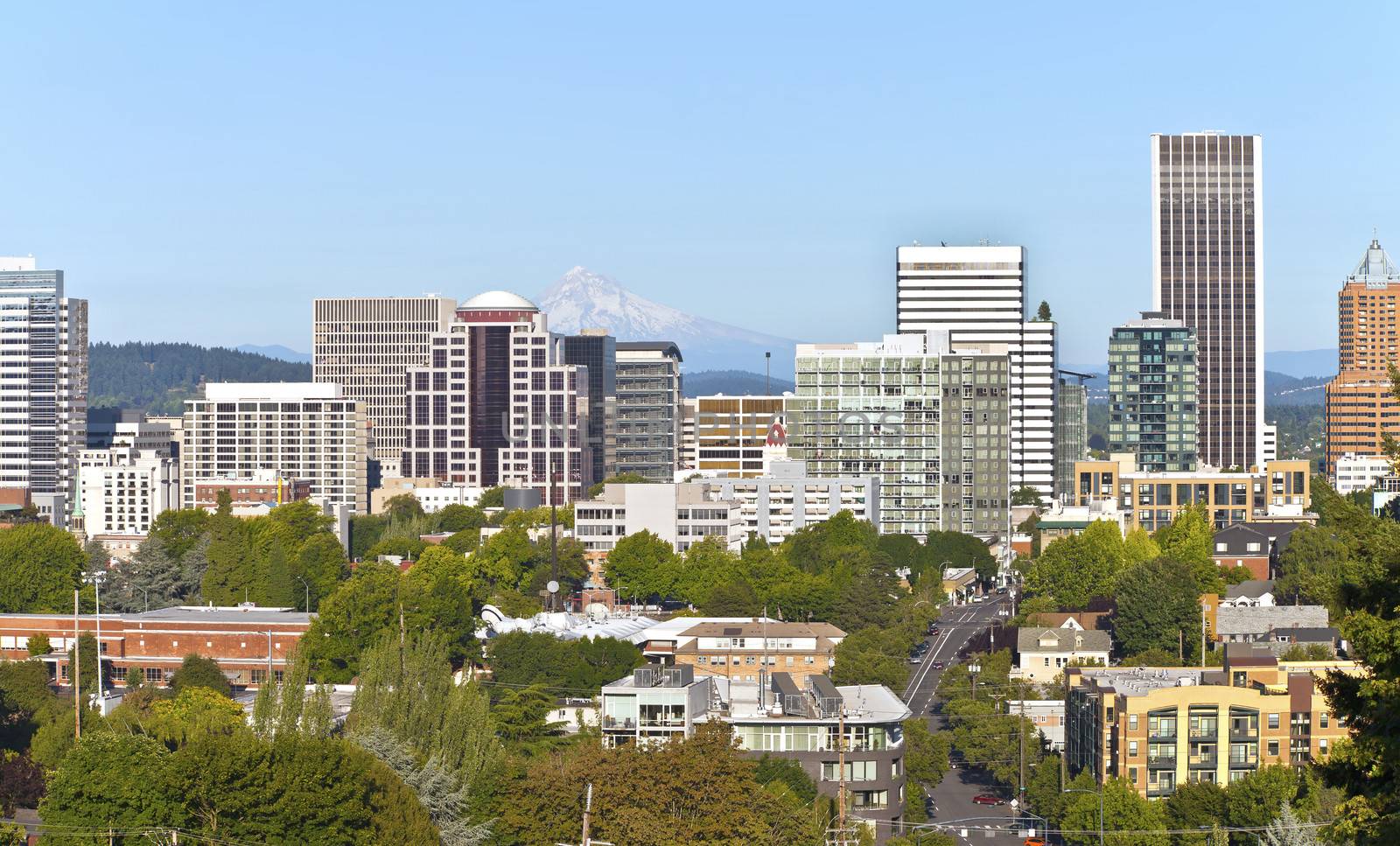 Portland Oregon skyline with Mt. Hood. by Rigucci