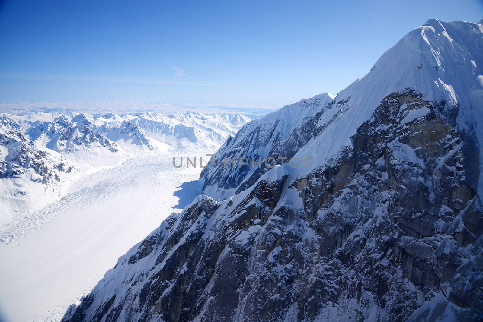 alaskan mountain as seen from bird eye view on a plane