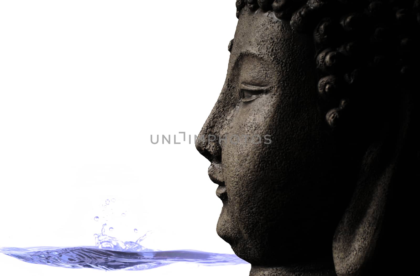 Background of Buddha with a blue stream of water for a tranquil scene