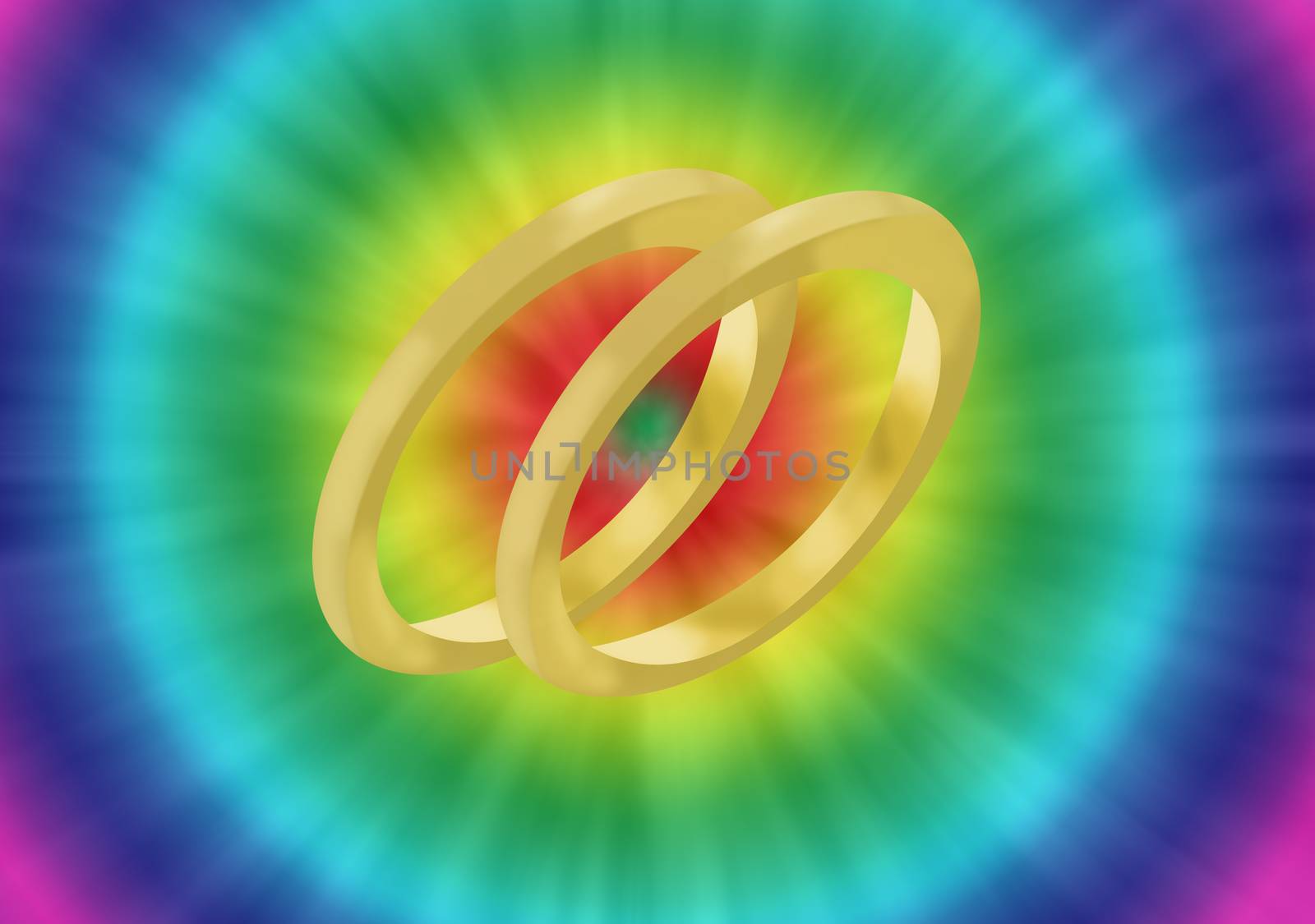 a colorful hippie or retro background for a wedding celebration with two wedding rings