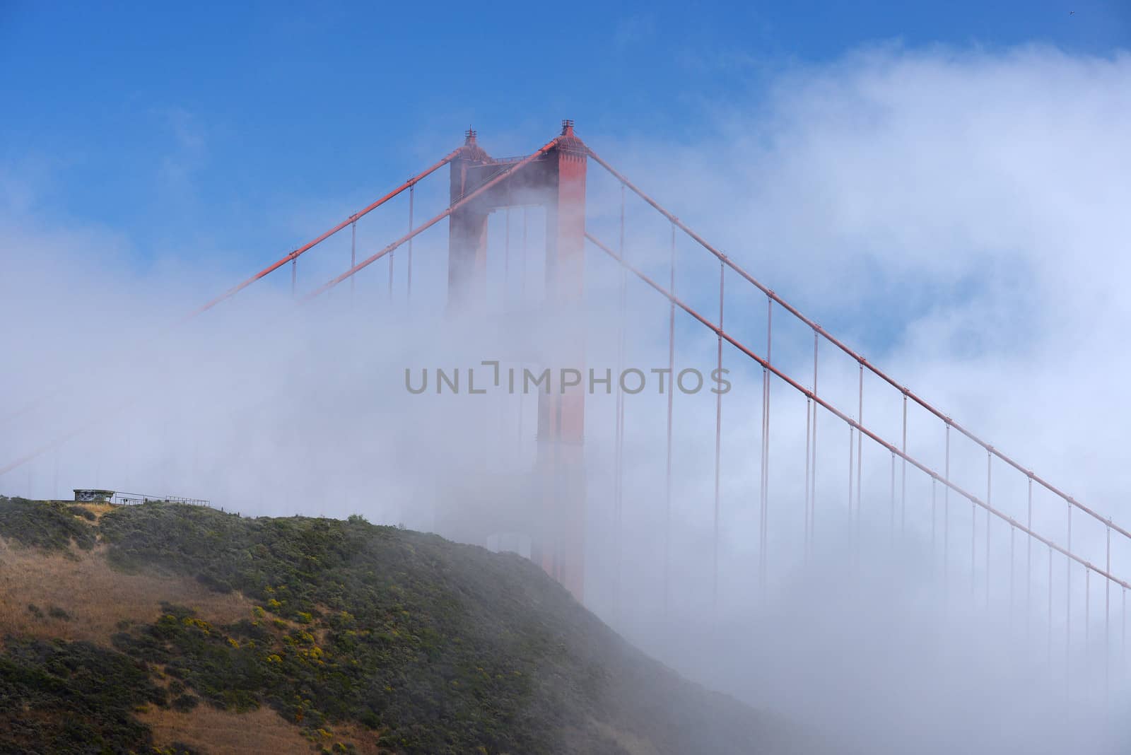 golden gate bridge in a thick fog