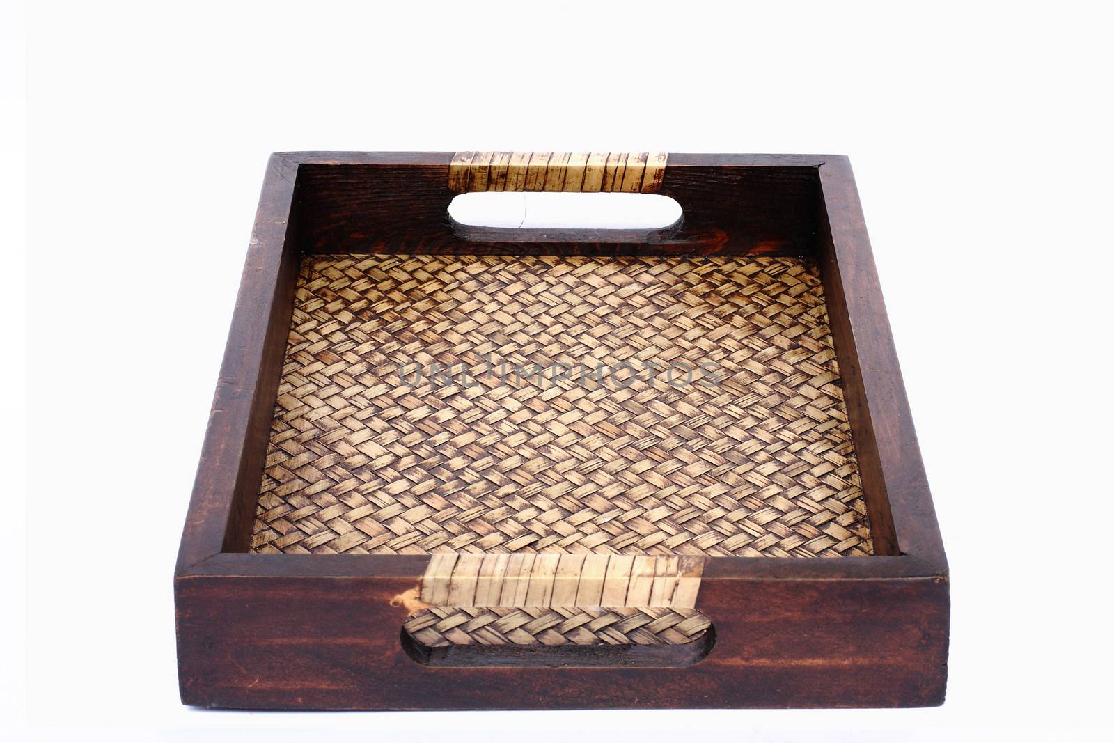 Bamboo tray isolated on white background by myrainjom01