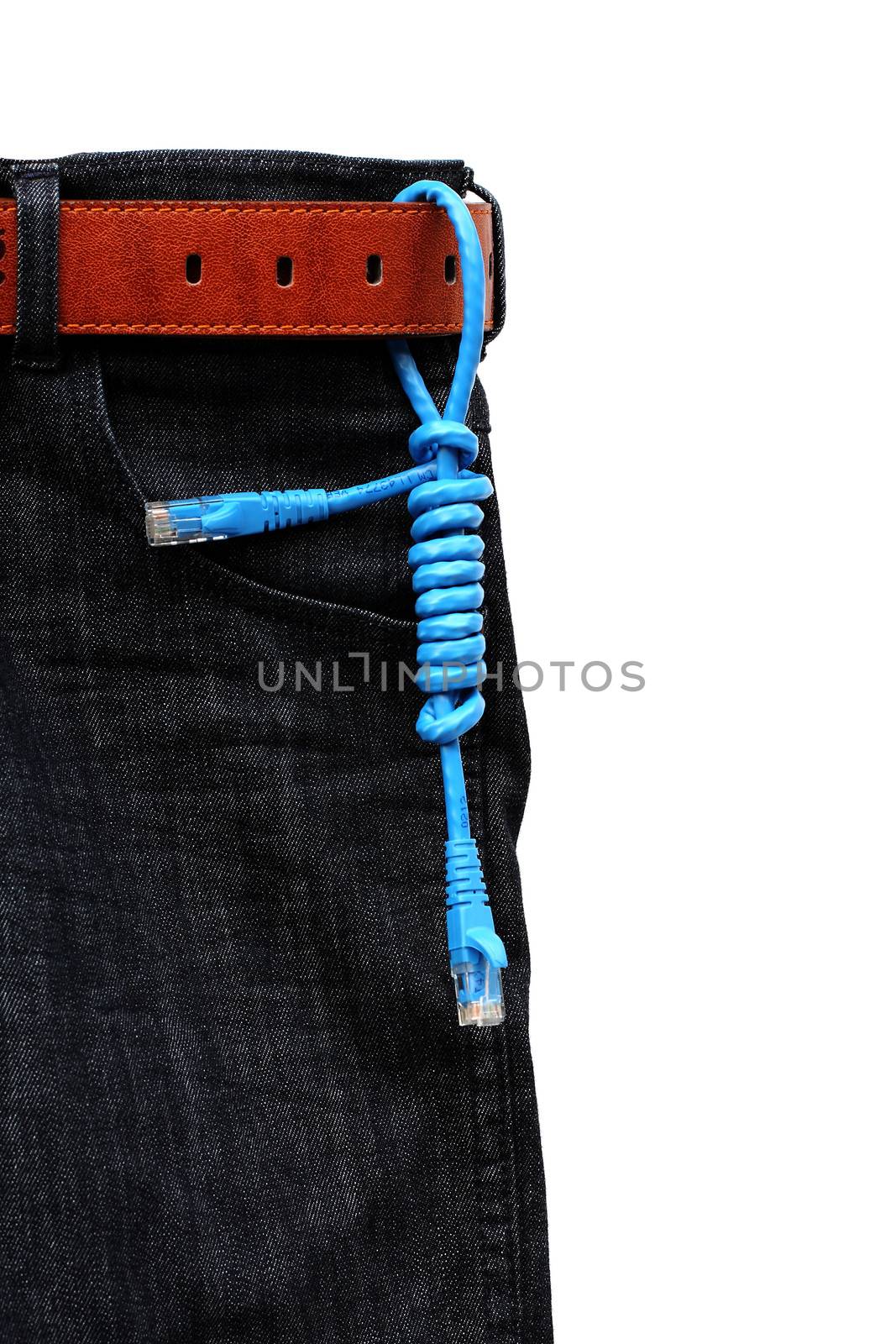 USB cable on jeans background