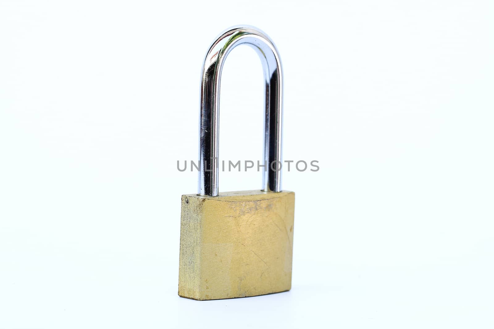 close up shot of old lock isolated on a white background  by myrainjom01