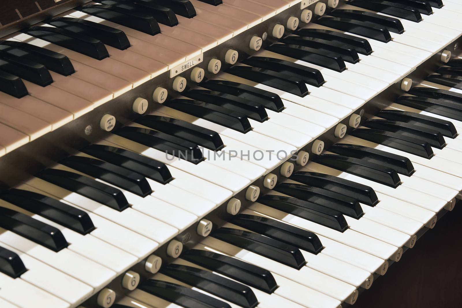 Church Pipe Organ Keyboard Closeup Macro
